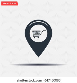 Map pointer with a shopping cart symbol