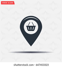 Map pointer with a shopping cart symbol