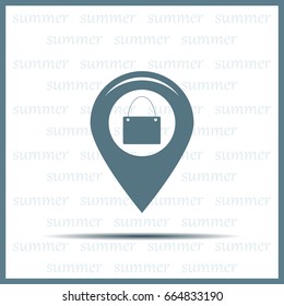 Map pointer with a shopping cart symbol