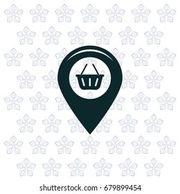 Map pointer with a shopping cart symbol