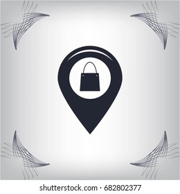 Map pointer with a shopping cart symbol