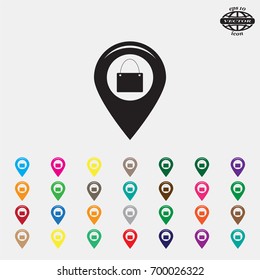 Map pointer with a shopping cart symbol