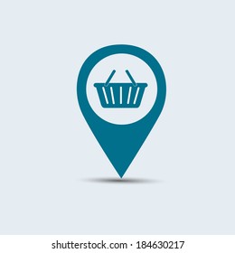 Map pointer with shopping icon 