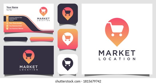 Map pointer with shopping location, Pin maps combine with basket negative space . logo and business card design .