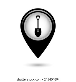Map pointer with shovel  icon