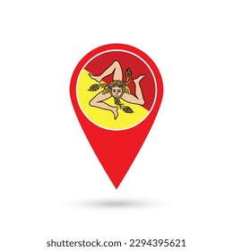 Map pointer with Sicily Flag. Region of Italy. Vector illustration.