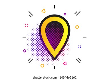 Map pointer sign icon. Halftone dots pattern. Location marker symbol. Classic flat map pointer icon. Vector
