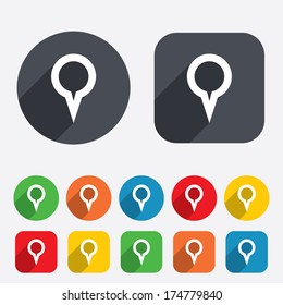 Map pointer sign icon. Location marker symbol. Circles and rounded squares 12 buttons. Vector