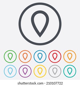 Map pointer sign icon. Location marker symbol. Round circle buttons with frame. Vector