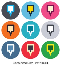 Map pointer sign icon. Location marker symbol. Colored round buttons. Flat design circle icons set. Vector