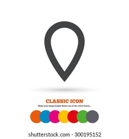 Map pointer sign icon. Location marker symbol. Classic flat icon. Colored circles. Vector