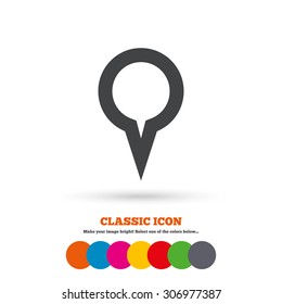 Map pointer sign icon. Location marker symbol. Classic flat icon. Colored circles. Vector