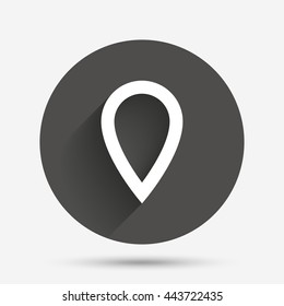 Map pointer sign icon. Location marker symbol. Circle flat button with shadow. Vector