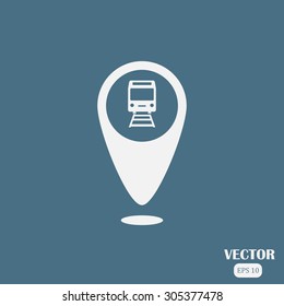 Map pointer sign train, railway vector icon
