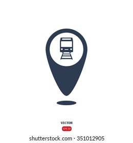 Map pointer sign train, railway vector icon