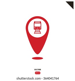 Map pointer sign train, railway vector icon