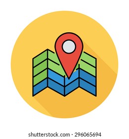 Map pointer. Single flat color icon on the circle. Vector illustration.