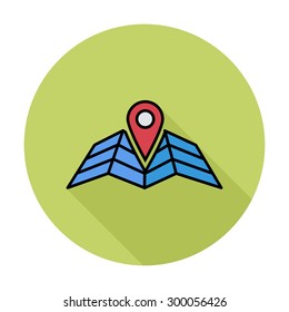 Map pointer. Single flat color icon on the circle. Vector illustration.