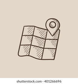 Map with pointer sketch icon.