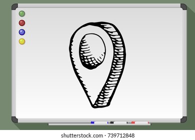 Map pointer sketch on whiteboard. Hand drawn vector illustration.