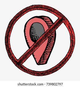 Map pointer sketch in red sign. Hand drawn vector illustration.