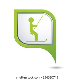 Map pointer with ski lift icon. Vector illustration