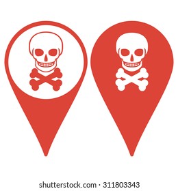 Map pointer. Skull icon isolated. Flat design style eps 10