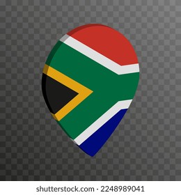 Map pointer with South Africa flag. Vector illustration.