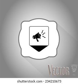Map pointer - speaker icon. Megaphone, loudspeaker symbol. Flat design style. Made in vector illustration