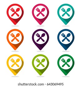 Map pointer with spoon and fork icon