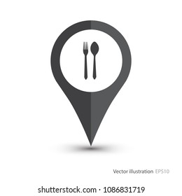 Map pointer with spoon and fork sign
