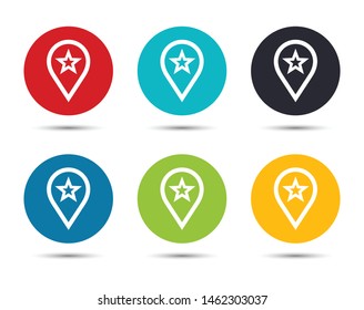 Map pointer star icon flat round button set illustration design isolated on white background