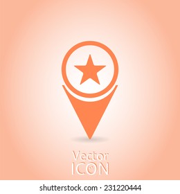 Map pointer with star icon. Flat design style. Made in vector