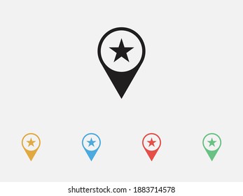 Map pointer star icon. Location star icon. Vector illustration icon. Set of colorful flat design icons
