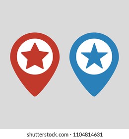 Map pointer with star icon on grey background. Vector illustration