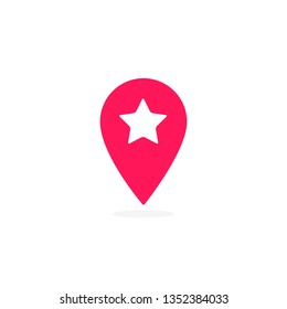 Map pointer with star icon, vector isolated simple illustration.
