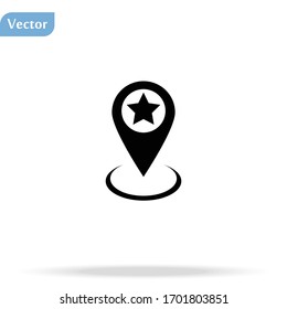 Map pointer star icon vector, filled flat sign, solid pictogram isolated on white. Placeholder pin symbol, logo illustration