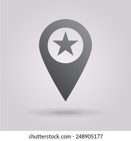 Map pointer with star The illustration on gray background.