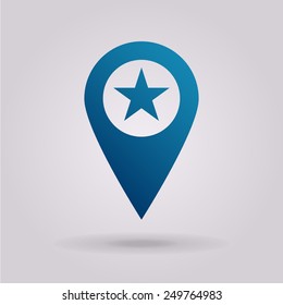 Map pointer with star The illustration on gray background.