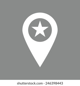 Map pointer with star - places optimization. Vector icon. The illustration on gray background. Map pointer with star - places optimization. Vector icon. The illustration on gray background.