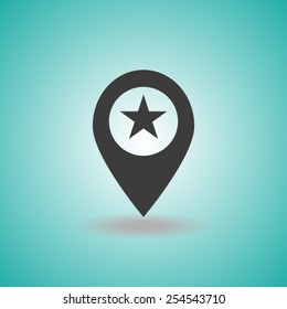 Map pointer with star - places optimization. Vector icon