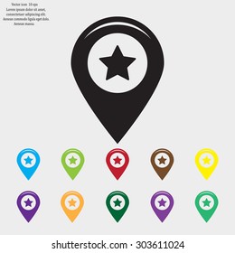 Map pointer with star - places optimization. Vector icon