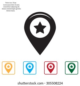 Map pointer with star - places optimization. Vector icon