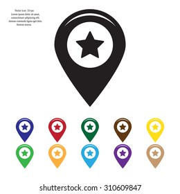 Map pointer with star - places optimization. Vector icon