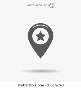 Map pointer with star - places optimization. Vector icon