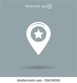 Map pointer with star - places optimization. Vector icon
