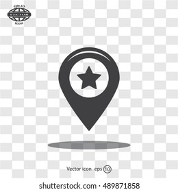 Map pointer with star - places optimization. Vector icon