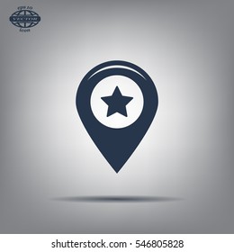 Map pointer with star - places optimization. Vector icon
