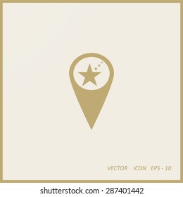 Map pointer with star.  Vector icon