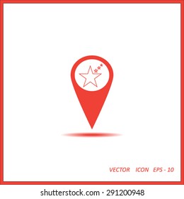 Map pointer with star. Vector icon